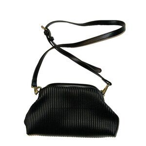 Anthropologie Classic Faux Leather Black Clutch Handbag/Adj Straps/ Chain Straps
